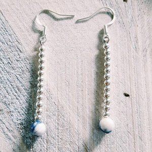 Blue Sodalite Stone Silver Ear Hook Earrings